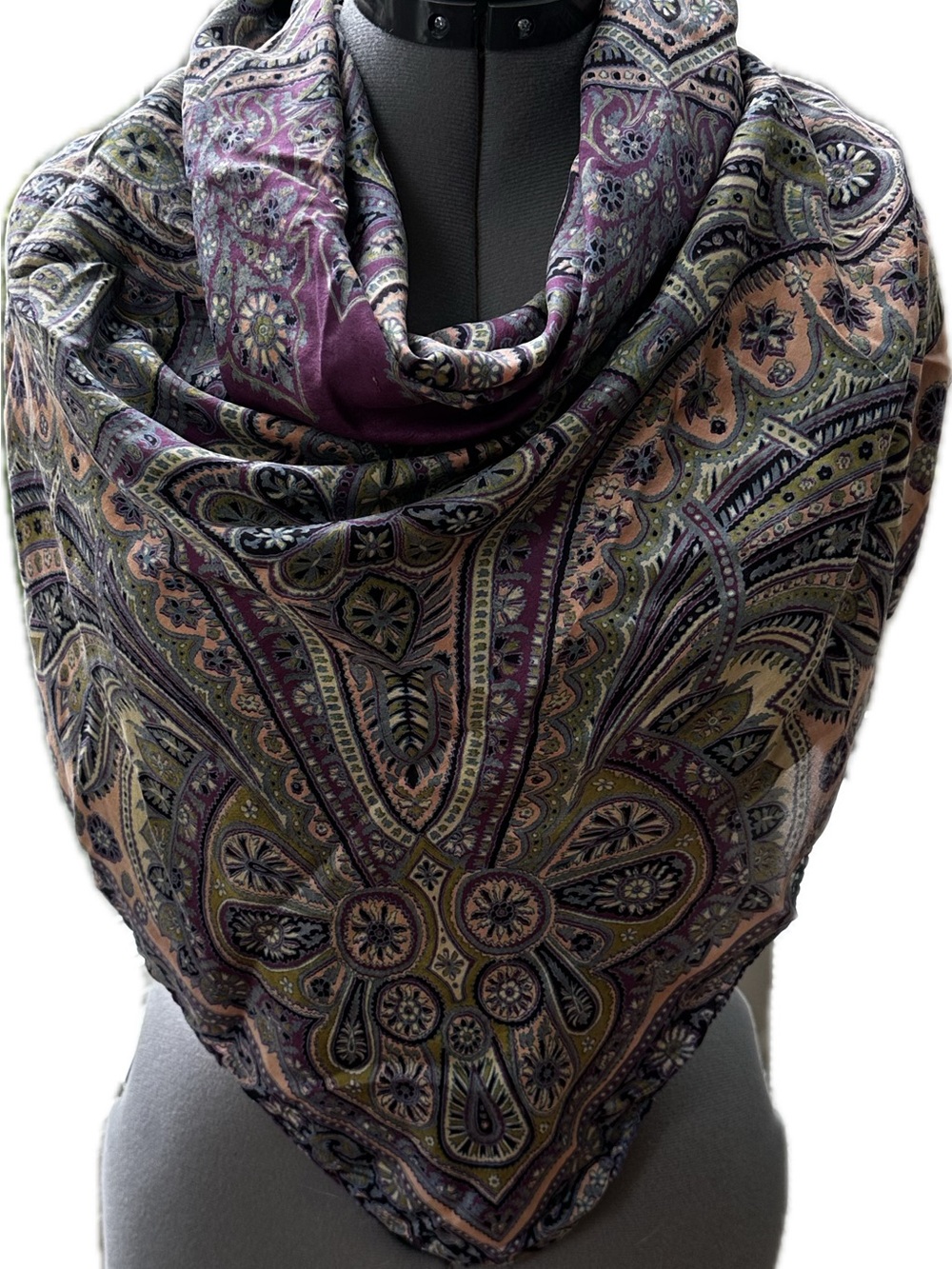 Elegant Paisley Square Scarf in Purple and Olive - Women Accessories